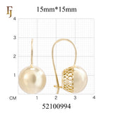 Gold Wire Hook Earrings – Polished Dome Drop with Geometric Filigree Back | Timeless Lightweight Jewelry by FJ