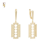 Gold Plated Razor Blade Russian Lock Earrings with Engraved Inspirational Quote