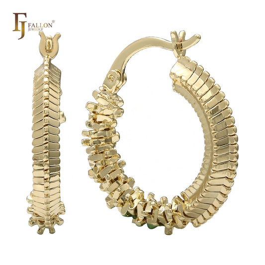 Brincos de argola com esqueleto irregular e pontiagudo em ouro 14K, ouro rosa e ouro branco
