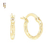 Sqaured disco textured rounded tube 14K Gold Hoop Earrings