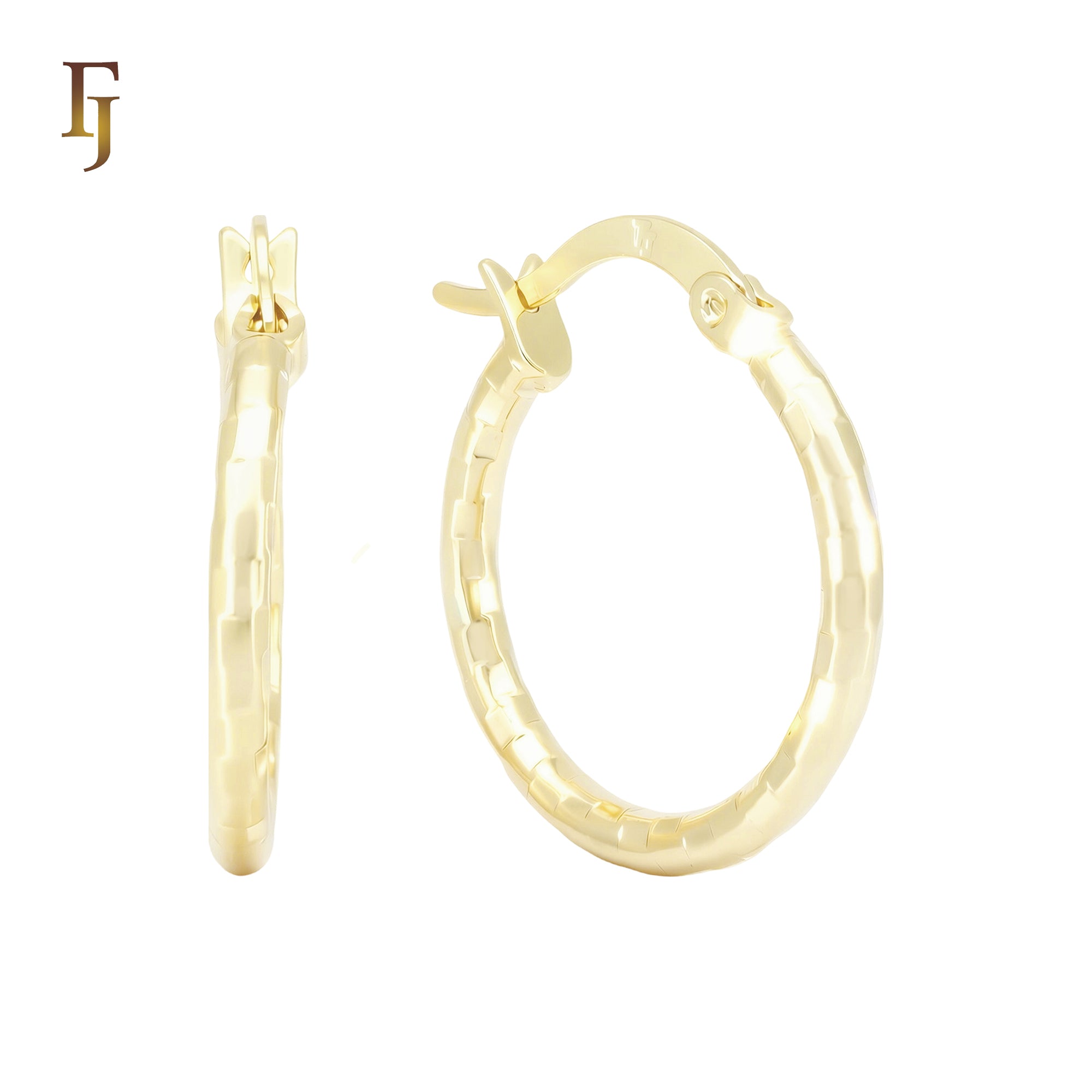 Textured Bamboo-Style Oval Hoop Earrings 14K Gold Plated Hypoallergenic Tarnish Resistant Jewelry FJ Fallon Jewelry