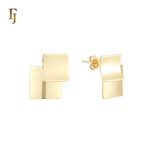 Double Curved geometric Flanks 14K Gold Stud Earrings