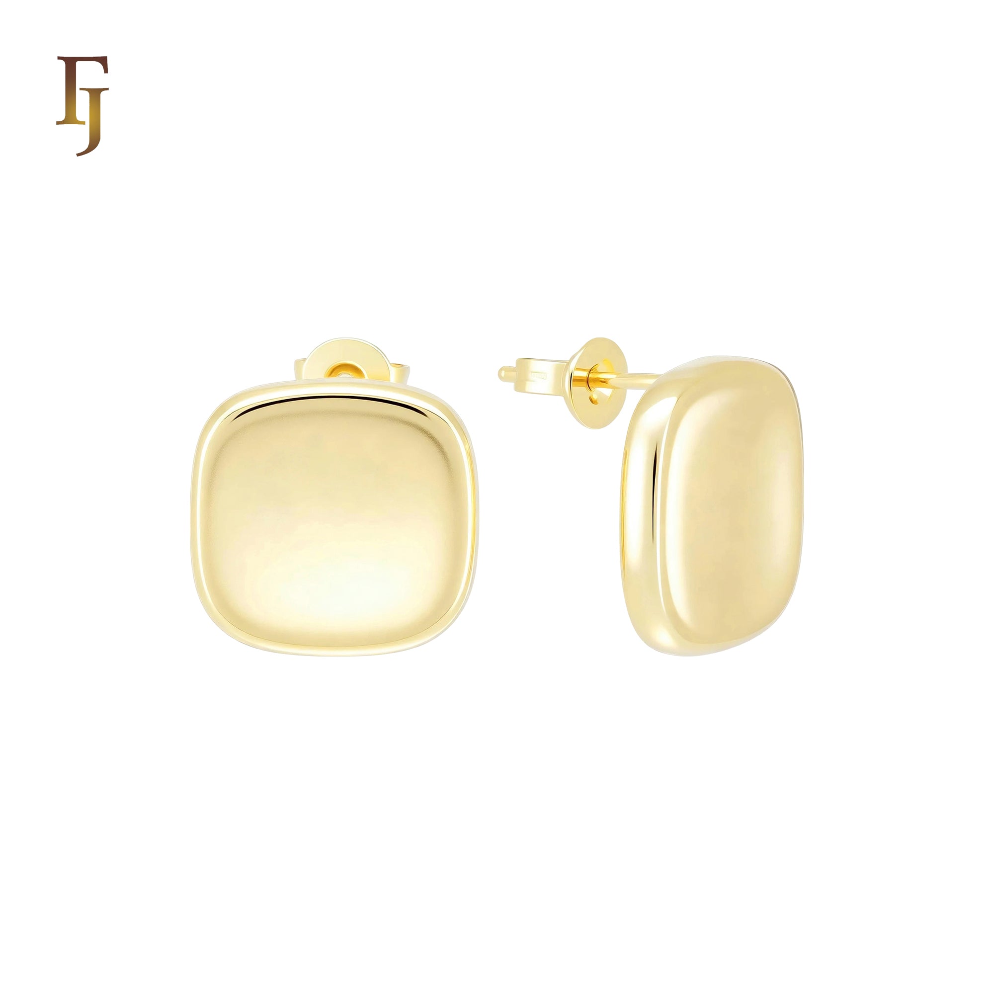 Rounded Squared shaped 14K Gold Stud Earrings