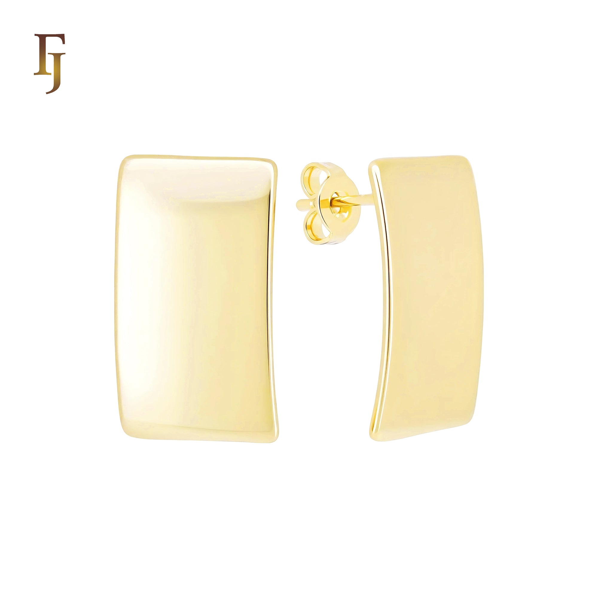 Curved wide Squared Geometric 14K Gold Stud Earrings