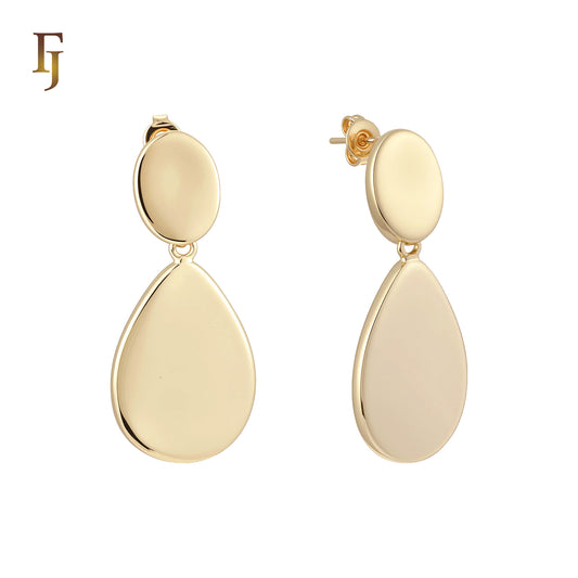Oval and pear shape geometric drop 14K Gold Stud Earrings