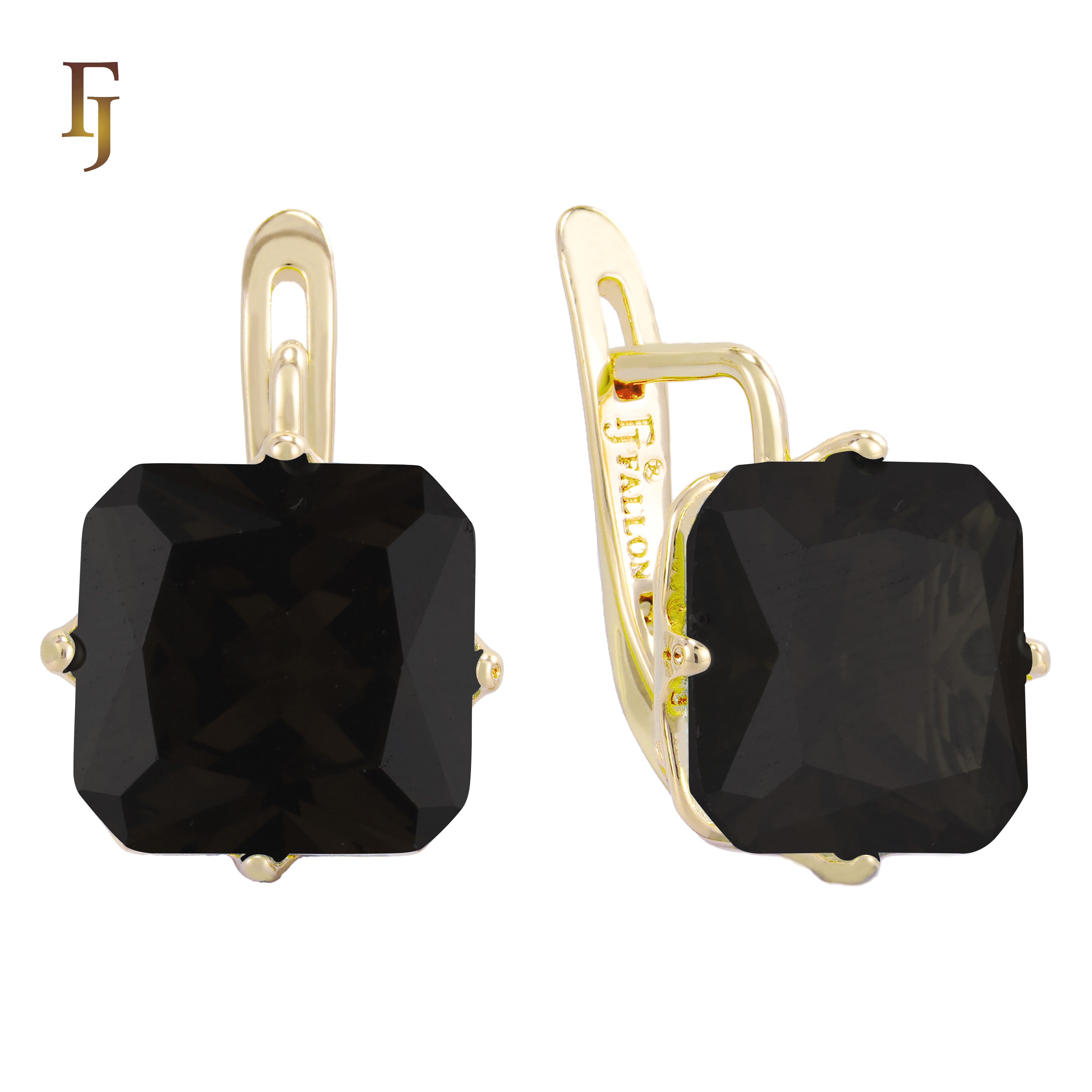 🔥 Gold Plated Russian Lock Earrings with Blue Princess-Cut Stone for Elegant Occasions