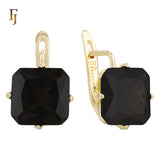 🔥 Gold Plated Russian Lock Earrings with Blue Princess-Cut Stone for Elegant Occasions