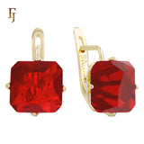 🔥 Gold Plated Russian Lock Earrings with Blue Princess-Cut Stone for Elegant Occasions