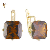 🔥 Gold Plated Russian Lock Earrings with Blue Princess-Cut Stone for Elegant Occasions