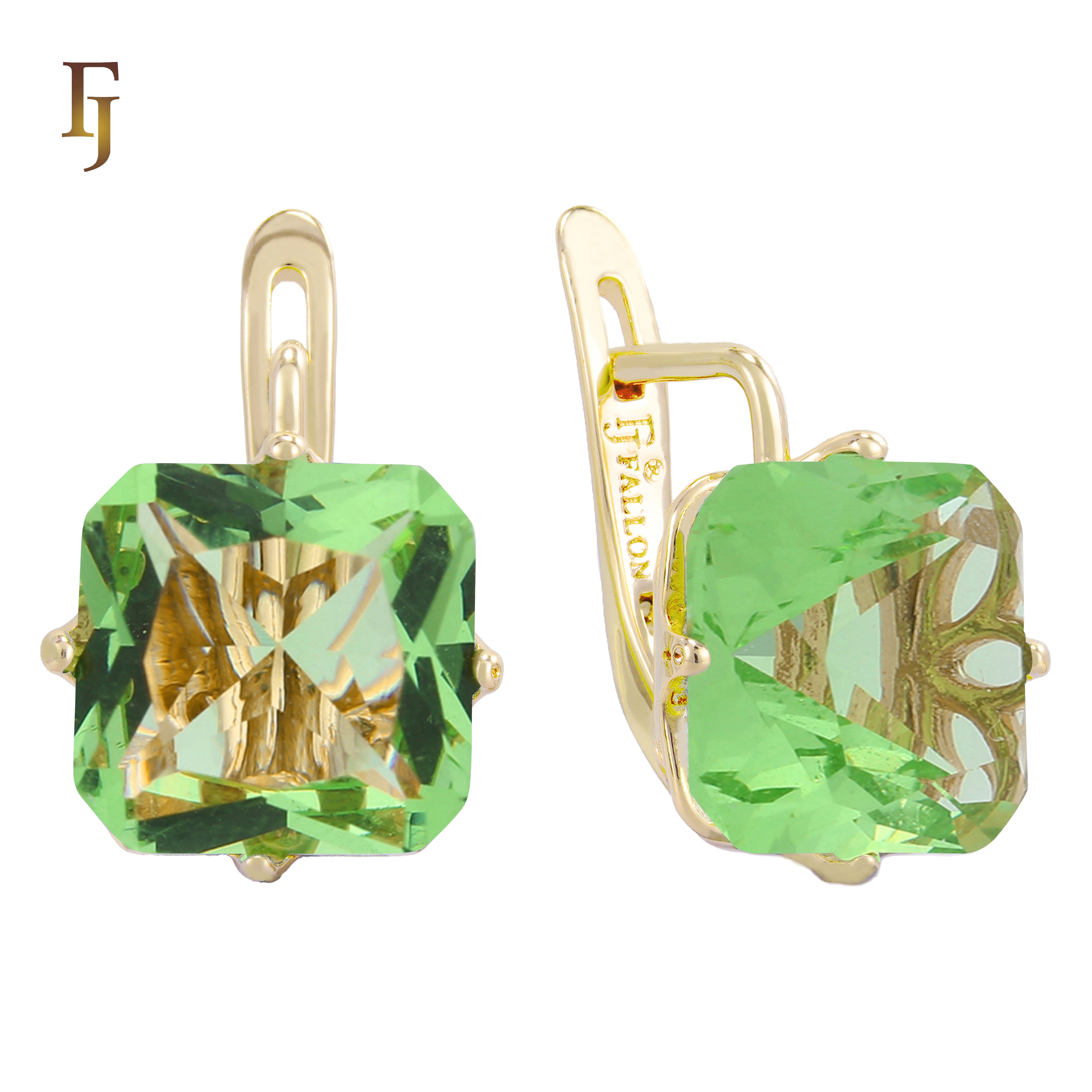 🔥 Gold Plated Russian Lock Earrings with Blue Princess-Cut Stone for Elegant Occasions
