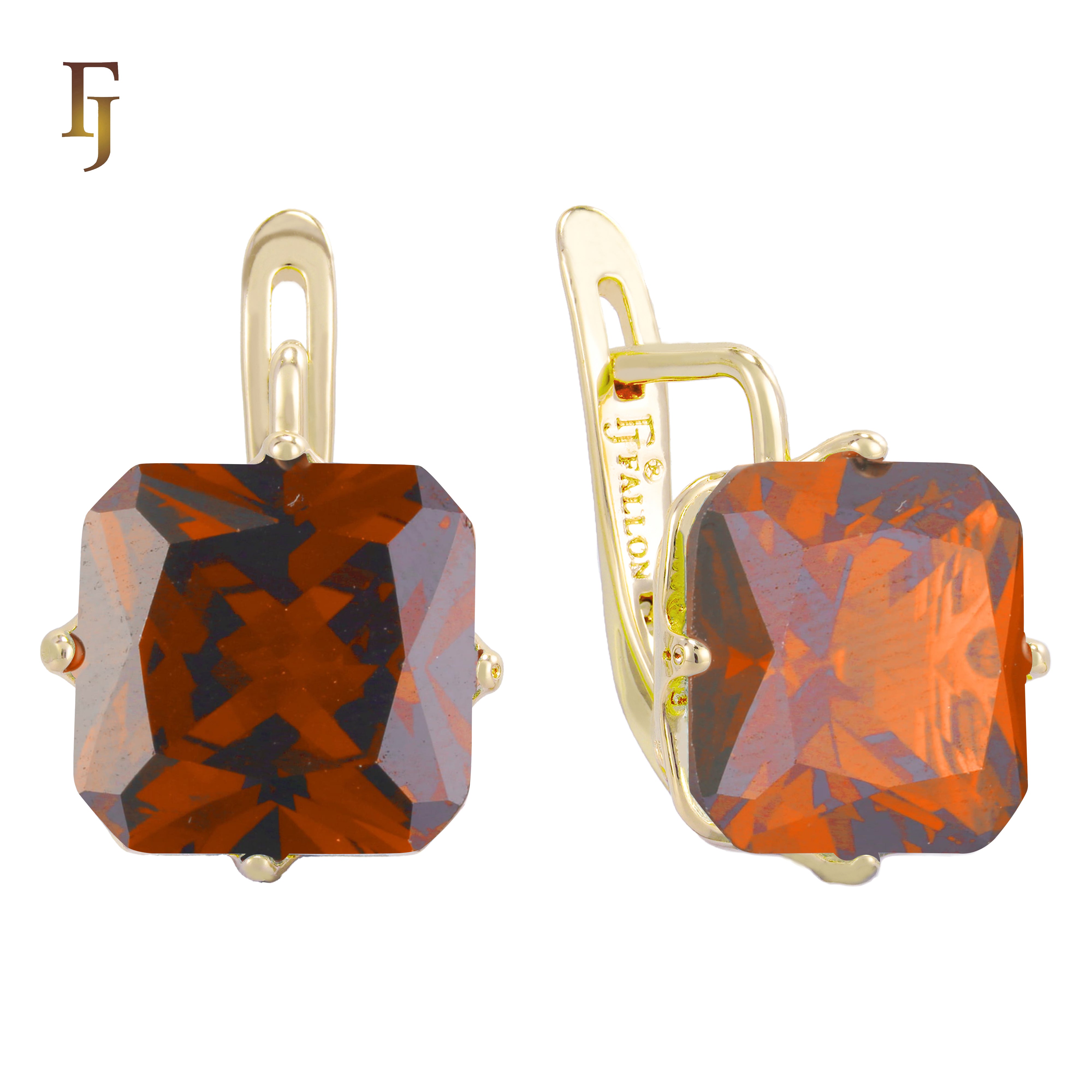 🔥 Gold Plated Russian Lock Earrings with Blue Princess-Cut Stone for Elegant Occasions