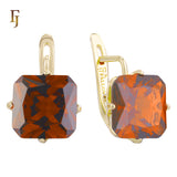 🔥 Gold Plated Russian Lock Earrings with Blue Princess-Cut Stone for Elegant Occasions