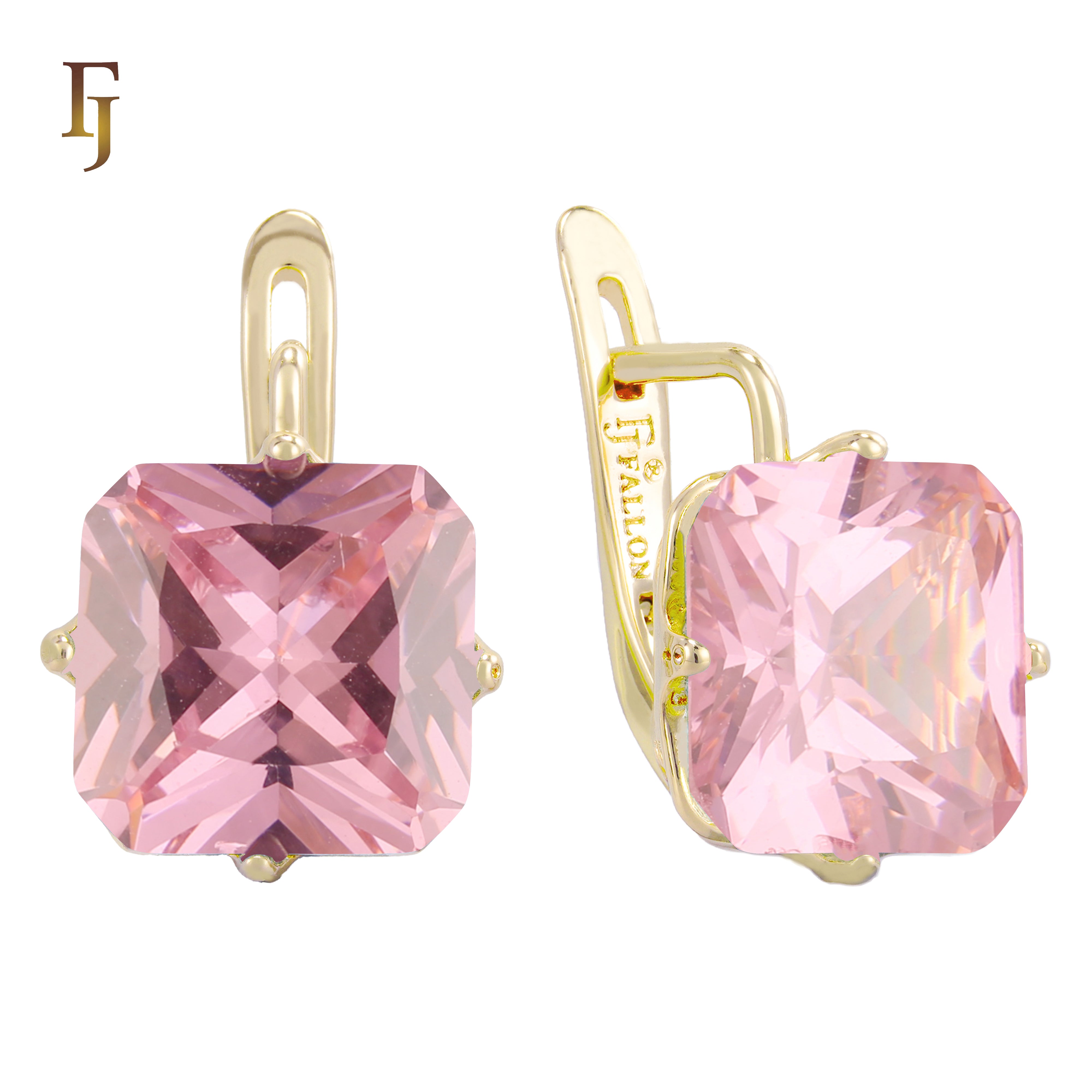 🔥 Gold Plated Russian Lock Earrings with Blue Princess-Cut Stone for Elegant Occasions
