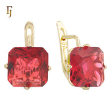 🔥 Gold Plated Russian Lock Earrings with Blue Princess-Cut Stone for Elegant Occasions