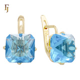 🔥 Gold Plated Russian Lock Earrings with Blue Princess-Cut Stone for Elegant Occasions