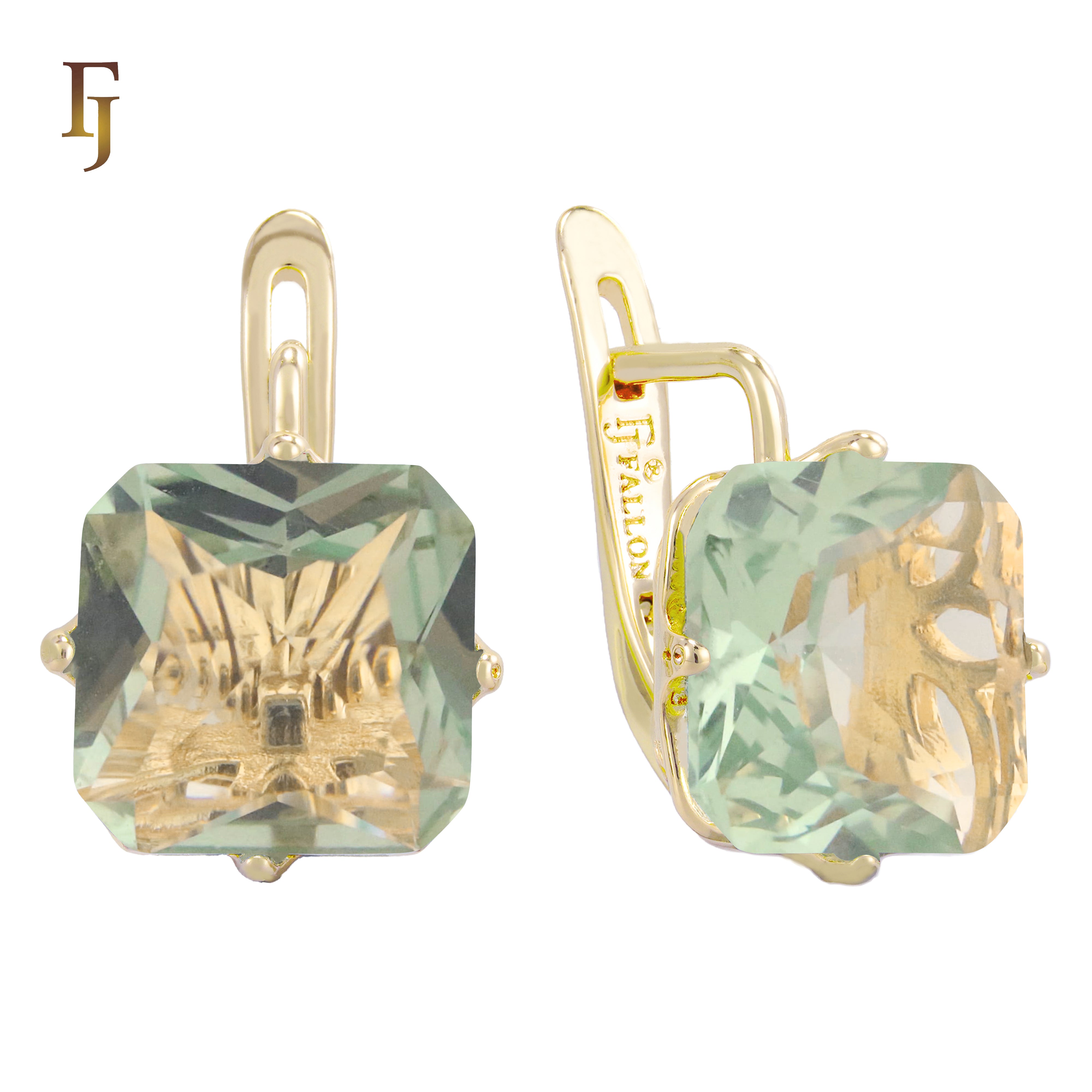 🔥 Gold Plated Russian Lock Earrings with Blue Princess-Cut Stone for Elegant Occasions