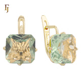 🔥 Gold Plated Russian Lock Earrings with Blue Princess-Cut Stone for Elegant Occasions