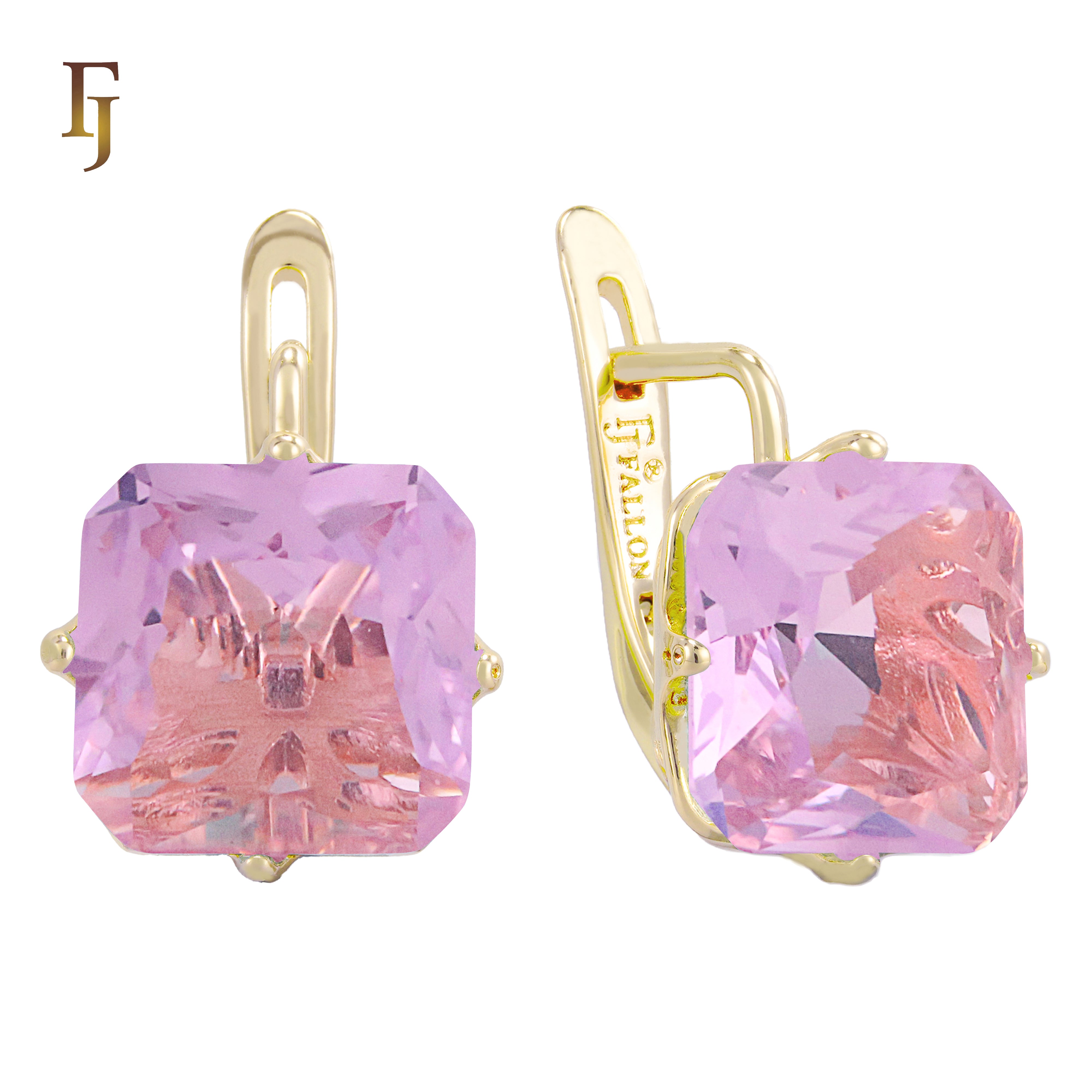 🔥 Gold Plated Russian Lock Earrings with Blue Princess-Cut Stone for Elegant Occasions