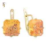 🔥 Gold Plated Russian Lock Earrings with Blue Princess-Cut Stone for Elegant Occasions