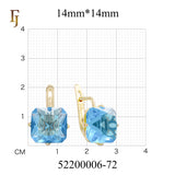 🔥 Gold Plated Russian Lock Earrings with Blue Princess-Cut Stone for Elegant Occasions
