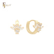 Luxurious white CZs flower 14K Gold Huggie Earrings