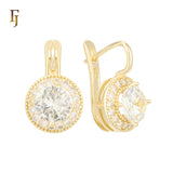 Elegant Halo CZ Russian Lock Earrings – Gold Plated Round Drop | Sparkling Non-Tarnish Jewelry by FJ