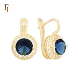 Elegant Halo CZ Russian Lock Earrings – Gold Plated Round Drop | Sparkling Non-Tarnish Jewelry by FJ