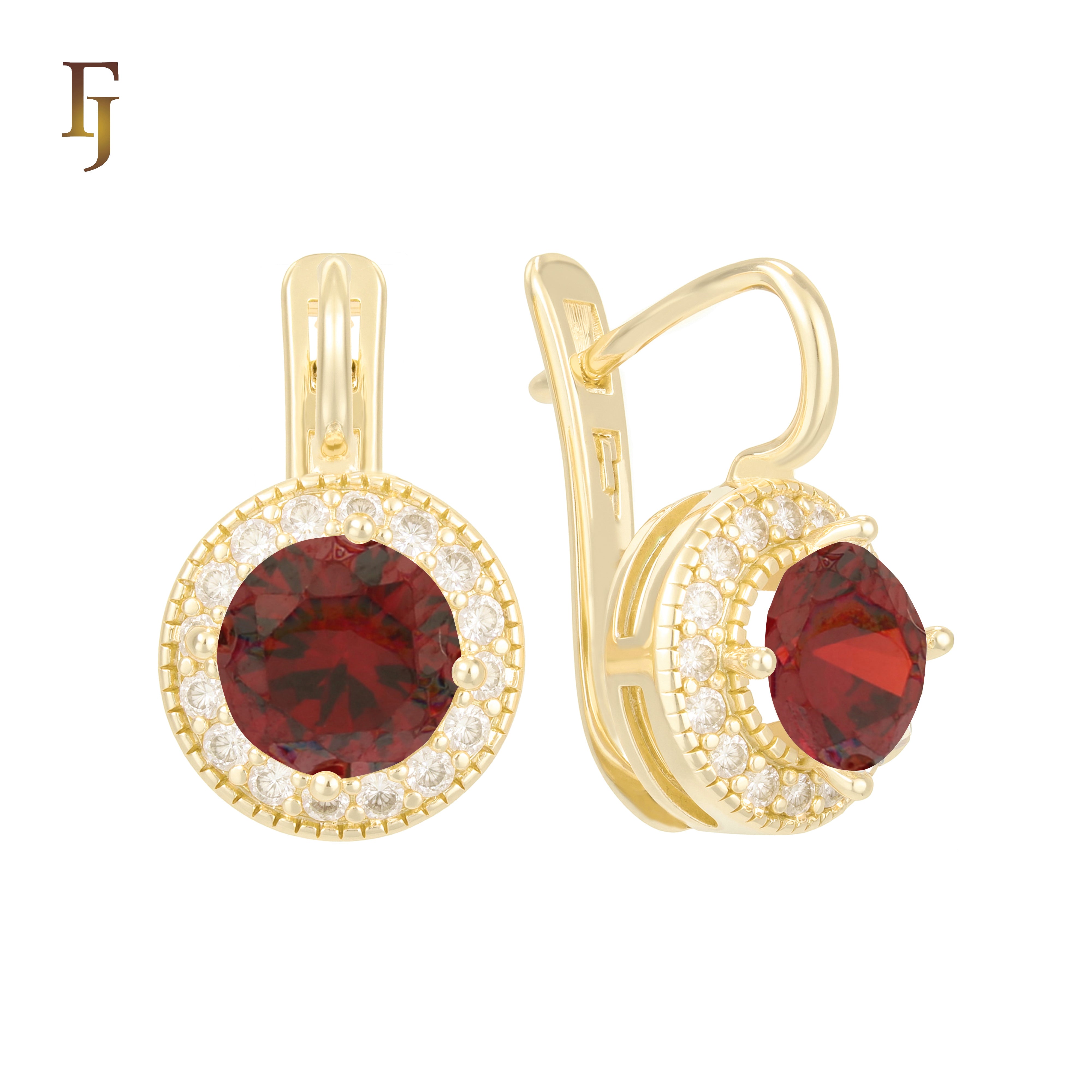 Elegant Halo CZ Russian Lock Earrings – Gold Plated Round Drop | Sparkling Non-Tarnish Jewelry by FJ