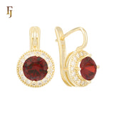 Elegant Halo CZ Russian Lock Earrings – Gold Plated Round Drop | Sparkling Non-Tarnish Jewelry by FJ