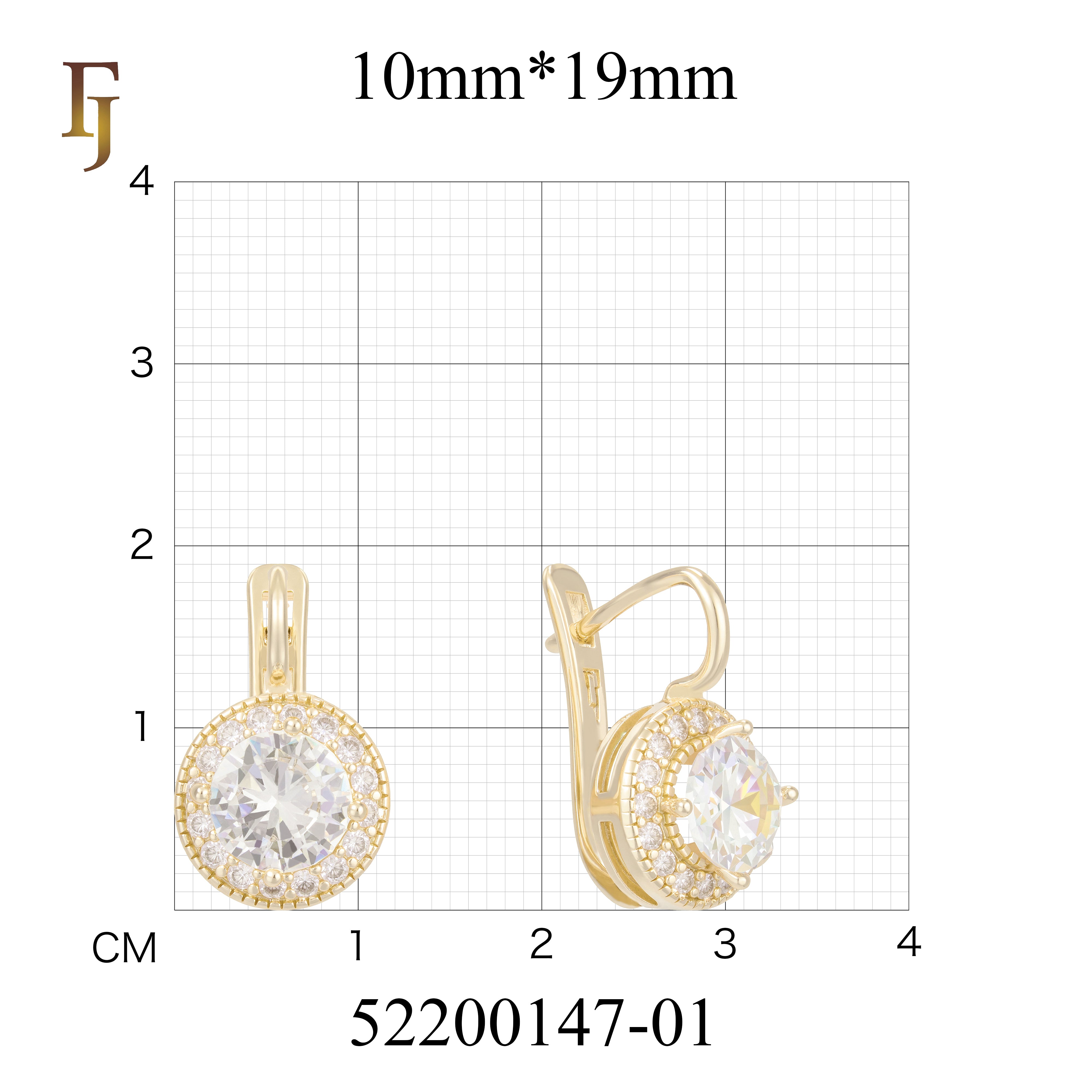 Elegant Halo CZ Russian Lock Earrings – Gold Plated Round Drop | Sparkling Non-Tarnish Jewelry by FJ