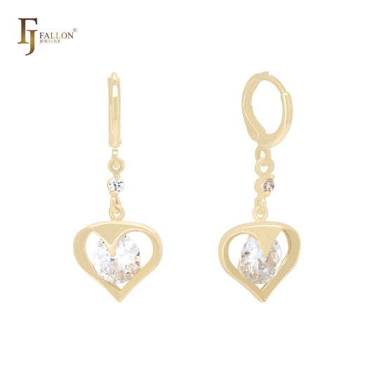 单颗爪形钻石白色 CZ 14K 金耳环