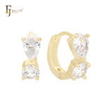 Double white CZs 14K Gold Huggie Earrings