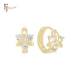 风扇形三重白色 CZ 14K 金耳环