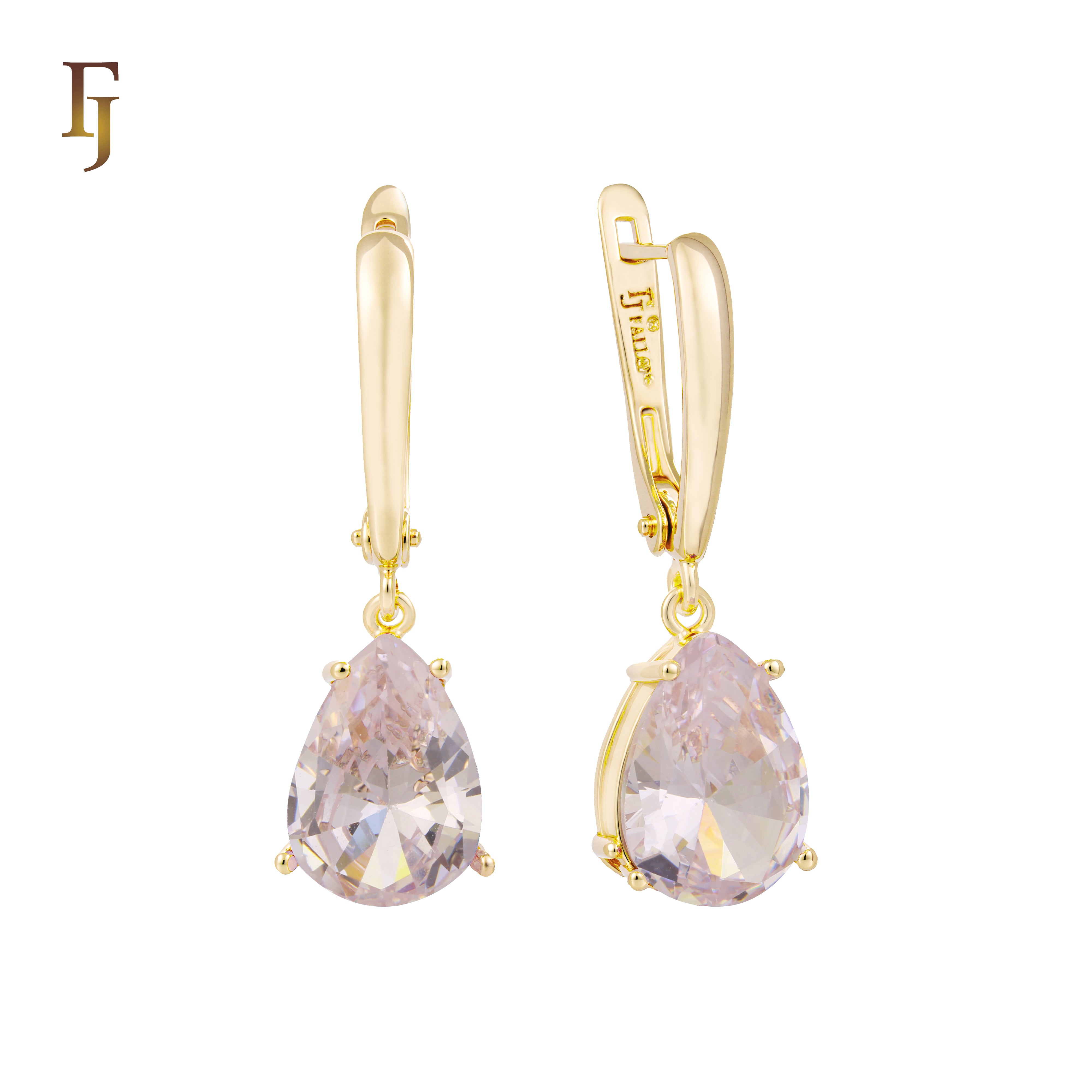 Teardrop Garnet-Red Russian Lock Earrings – Classic Drop Earrings in Gold Finish – FJ Jewelry