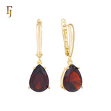 Teardrop Garnet-Red Russian Lock Earrings – Classic Drop Earrings in Gold Finish – FJ Jewelry
