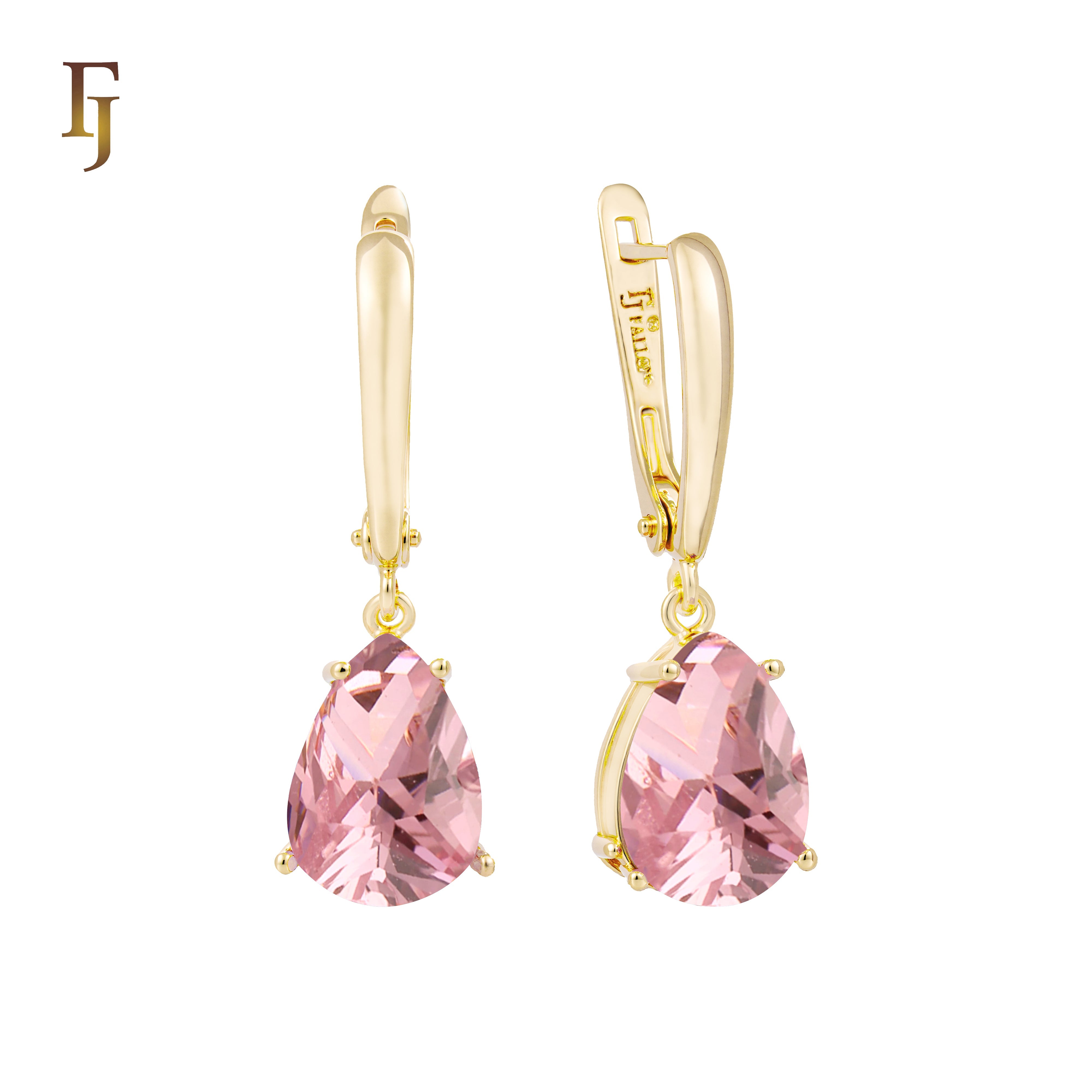Teardrop Garnet-Red Russian Lock Earrings – Classic Drop Earrings in Gold Finish – FJ Jewelry