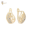 Half cluster white CZs 14K Gold Russian Lock Earrings