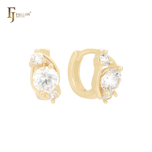 圆形白色 CZ 14K 金耳环