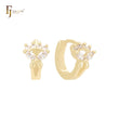 Double white CZs butterfly flower 14K Gold Huggie Earrings