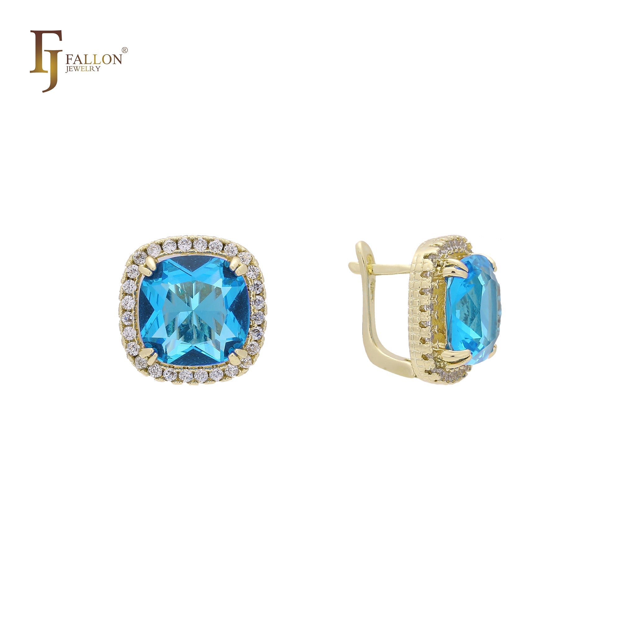 Halo Solitaire 大宝石耳环，14K 金、18K 金、玫瑰金镀层