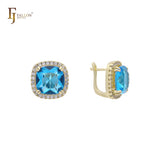 Halo Solitaire 大宝石耳环，14K 金、18K 金、玫瑰金镀层
