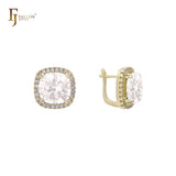 Halo Solitaire 大宝石耳环，14K 金、18K 金、玫瑰金镀层