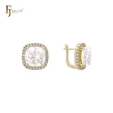 Halo Solitaire 大宝石耳环，14K 金、18K 金、玫瑰金镀层