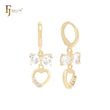 Love knot of white CZs drop heart 14K Gold Huggie Earrings