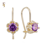 Gold Wire Hook Earrings – Floral Prong CZ Drop Design | Lightweight Dainty Jewelry by FJ