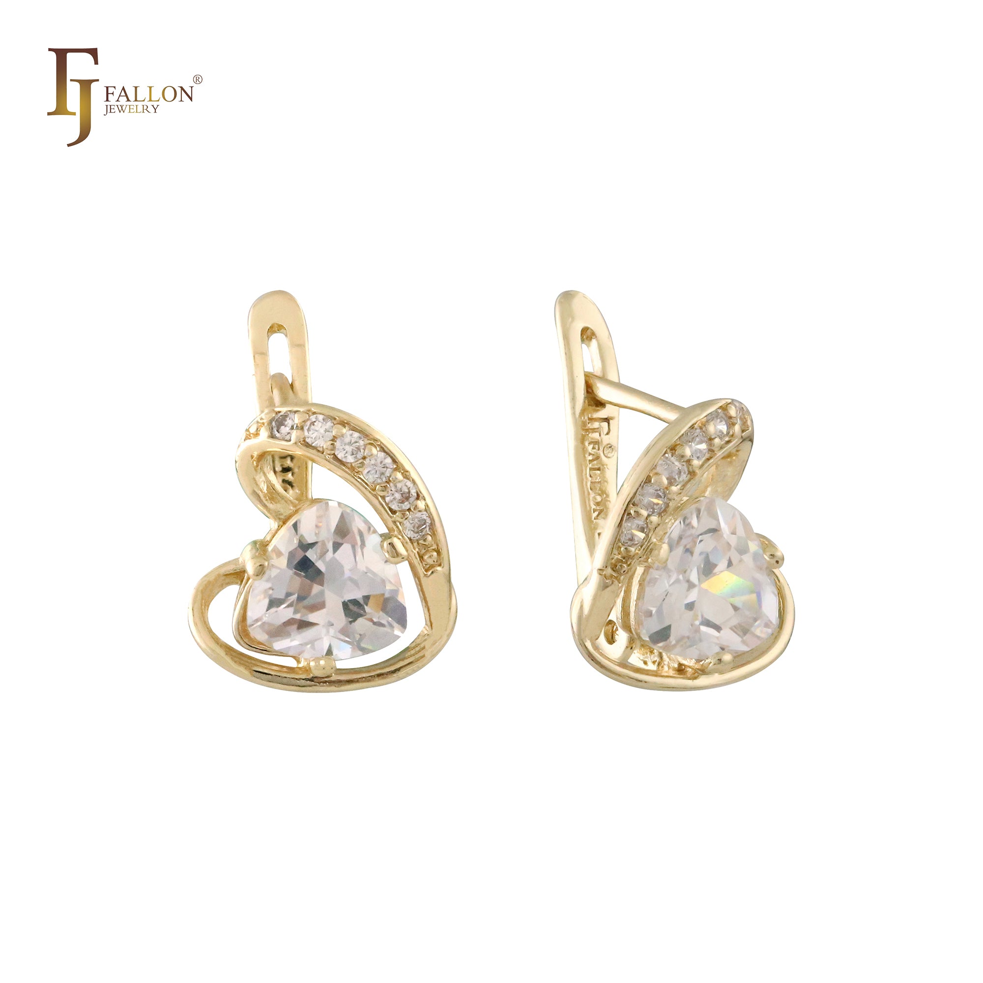 Brincos solitários triangulares com zircônia cúbica em ouro rosa e ouro 14K