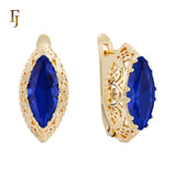 .FJ Oval Horse Eye Marquise shape CZ Earrings for Women Red Blue Green CZ