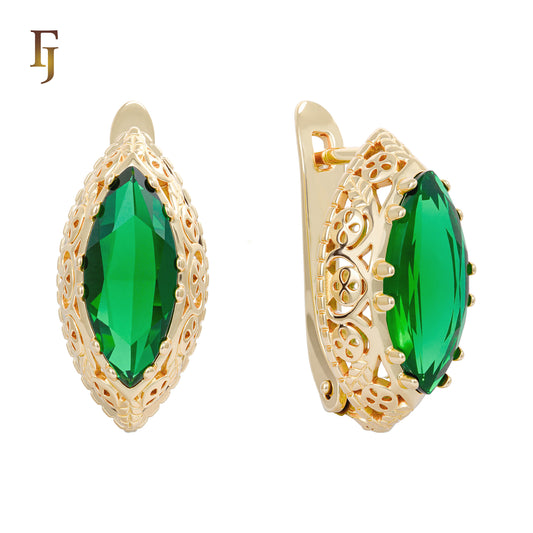 .FJ Oval Horse Eye Marquise shape CZ Earrings for Women Red Blue Green CZ