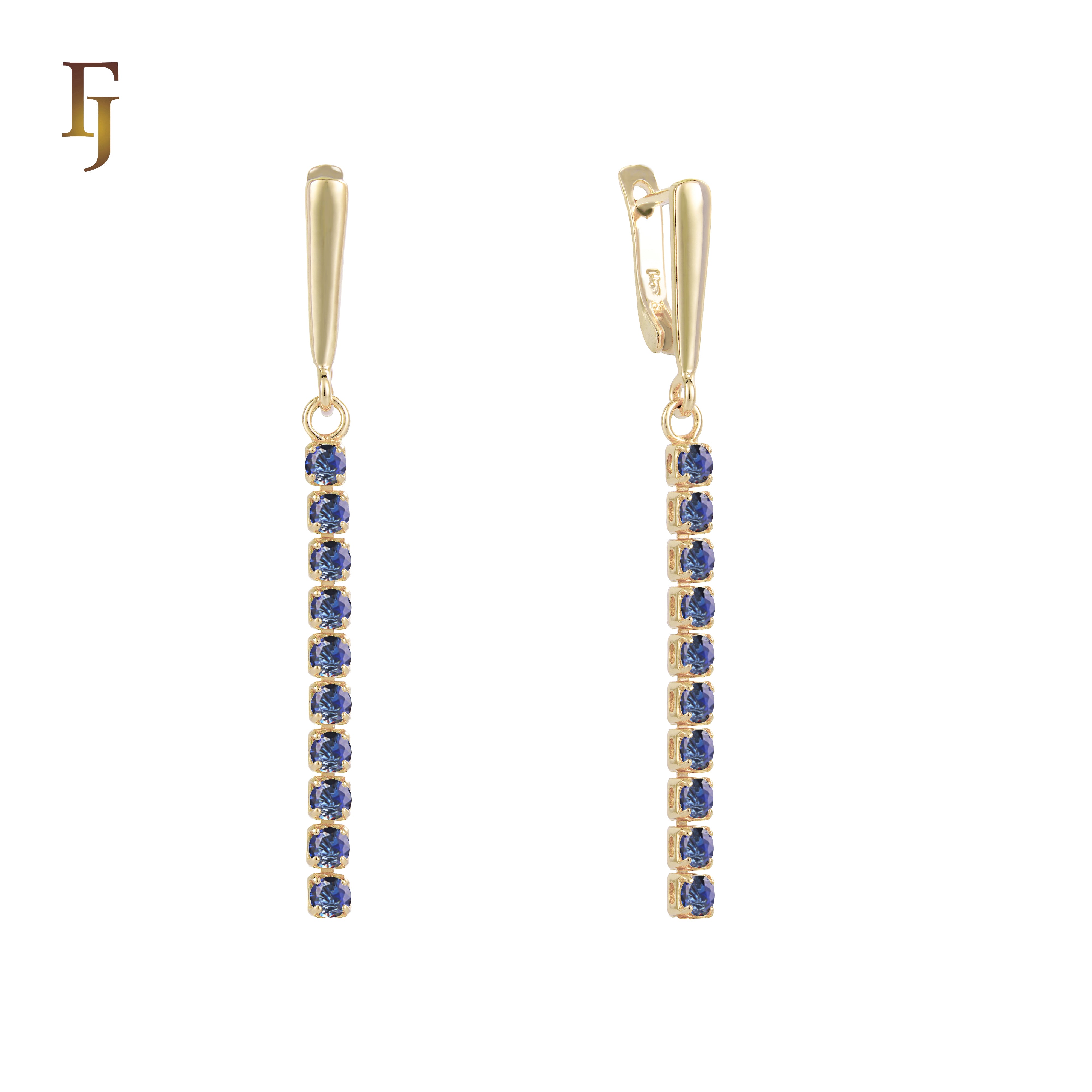 Gold Long Drop Earrings with CZ Tennis Chain – Elegant Sparkling Dangle Earrings for Women – FJ Jewelry