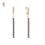 Gold Long Drop Earrings with CZ Tennis Chain – Elegant Sparkling Dangle Earrings for Women – FJ Jewelry